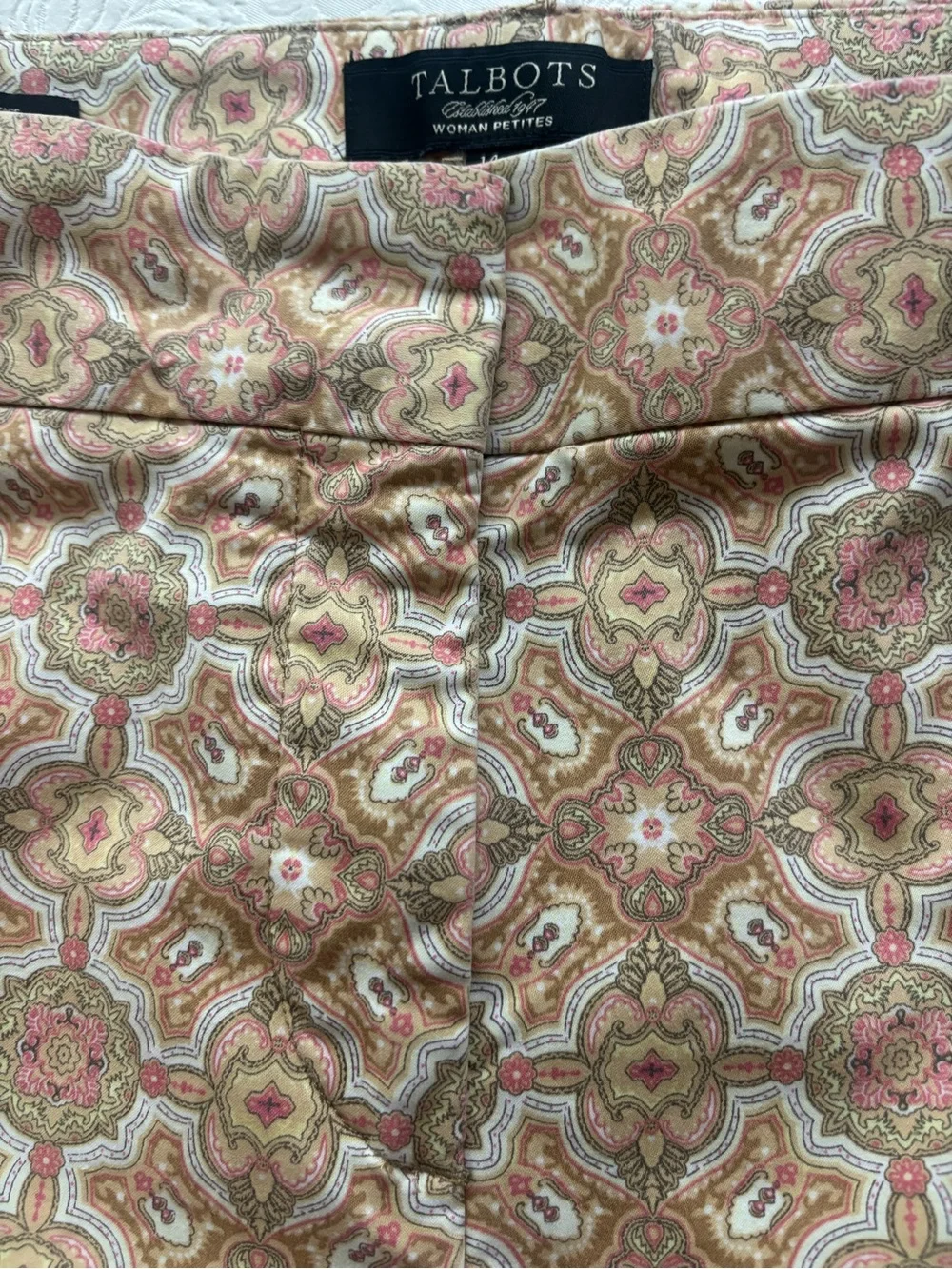 Talbots Beige and Pink Geometric Patterned Capris, Size 14W